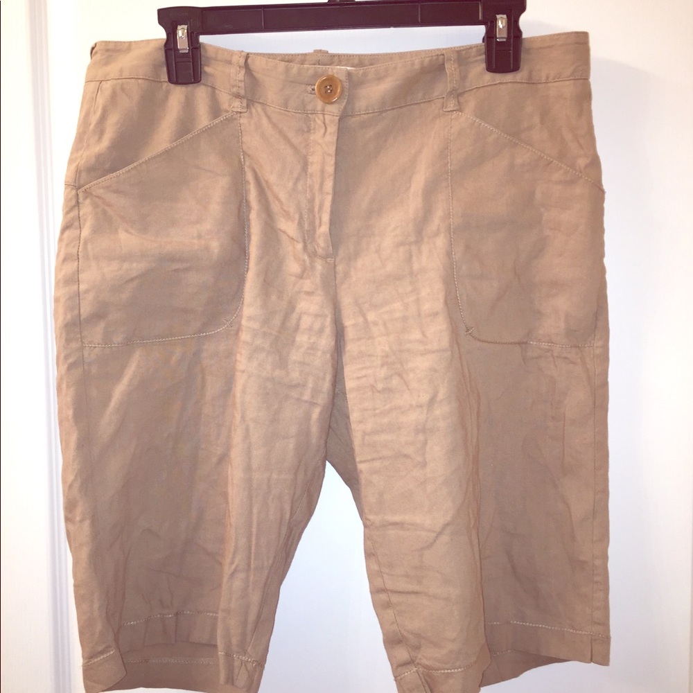 TAN LINEN BLEND SHORTS